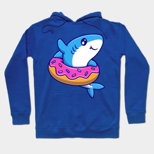 Cute Shark With Doughnut Cartoon Hoodie